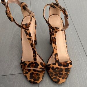 NEW Leopard Print T-Strap High Heel Sandals - Brown